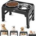 COMESOON Elevated Dog Bowls, 4 Height Adjustable Raised Bowl Stand with 2 Thick 50oz Stainless Steel Food Bowls Non-Slip Feeder Adjusts to 3.7'', 9.2'', 10.75'', 12.36'' Black, (DB-W01)