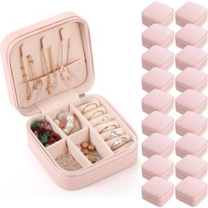 Canlierr Small Travel Jewelry PU Leather Boxes Bulk Bridesmaid Proposal Gift Boxes Portable Jewelry Case Organizer for Women(Pink,18 Pcs)