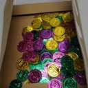 CCINEE 144Pcs Mardi Gras Plastic Coins Bulk, Gold Purple Green Coins for Carnival Mardi Gras Throws Parade Party Table Decorations