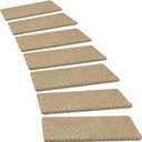 PURE ERA Bullnose Carpet Stair Treads Set Tape Free Non-Slip Indoor Stair Protectors Pet Friendly Rugs 9.5" x 30"(14 Pieces,Khaki Mini-Diamond Trellis)