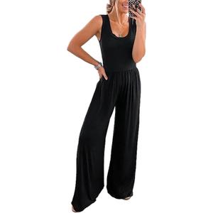 PRETTYGARDEN One Piece Jumpsuits 2026 Spring Sleeveless Tank Summer Casual Travel Airport Outfits Wide Leg Pants Rompers (Medium, Black)