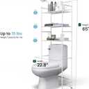 Home Zone Living Over-the-Toilet Bathroom Storage Organizer with 3-Tier Shelves and Adjustable Feet, Freestanding Steel Frame Design, White