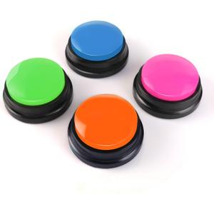 Voice Recording Button, Dog Buttons for Communication Pet Training Buzzer, 30 Second Record & Playback, Funny Gift for Study Office Home  (Rose Red + Dark Blue + Green + Orange)