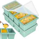 Silicone Freezer Trays with Lids, 1-Cup Soup Container Style Ice Cube Trays for Freezer - Leakproof, Dishwasher,Oven Safe, Stackable, Ideal for Frozen Broth, Leftovers & Meal Prep, BPA Free 2 Pack (Green)