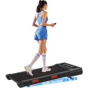 SupeRun Walking Pad with 9% Auto Incline, Under Desk Treadmills for Home and Office Small Space, 2.5 HP Portable Mini Jogging Machine with APP and Remote Control and LED Display, 300 Lbs Capacity