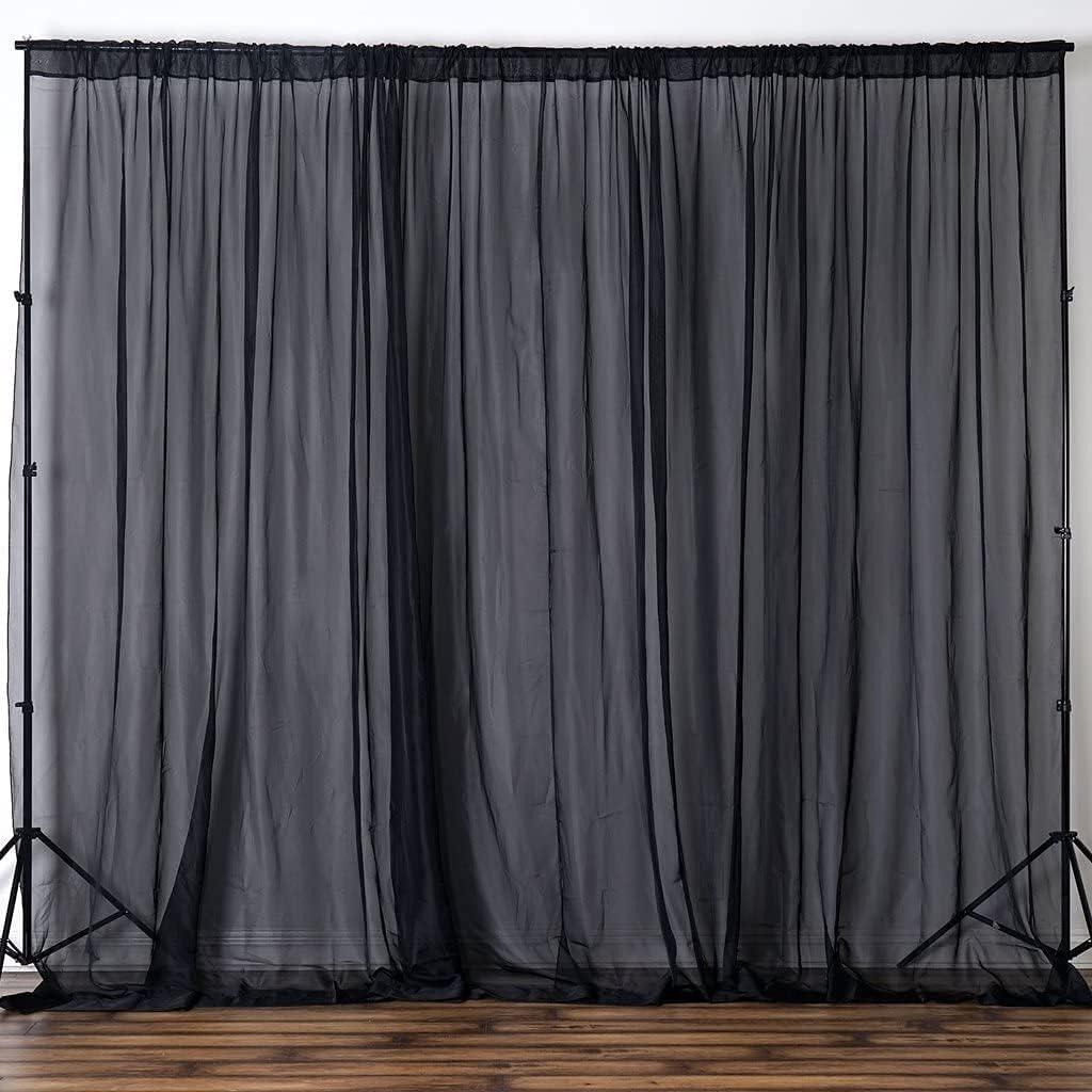 Fire Retardant Resistant, Sheer Voile Chiffon Fabric Draping Panels | Voile Fabric - 120" Wide | Use for Backdrop Curtain (1 Panel Seamless 10 Feet Wide x 8 Feet Long, Black)