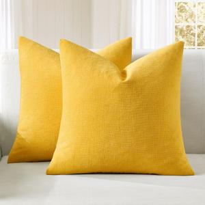 MIULEE Yellow Couch Pillow Covers 18x18 Inch, Set of 2 Soft Chenille Spring Decorative Square Throw Pillow Covers Farmhouse for Sofa Living Room Bed