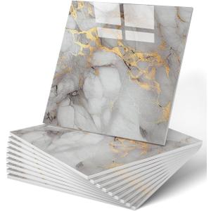 WADILE 20pcs Waterproof Peel and Stick Marble Wall Tiles, 11.8"x11.8" Self-Adhesive PVC Panels for Bathroom, Kitchen, and Living Room Gold (Not Real Tile)