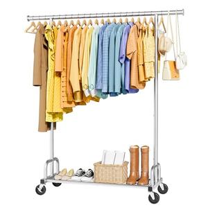Sakugi Clothes Rack - Large-Capacity Clothing Racks for Hanging Clothes with Lockable Wheels, Space-Saving Metal Coat Rack for Bedroom, Laundry Room, Entryway, 45.6" x 16.9" x 59", Silver
