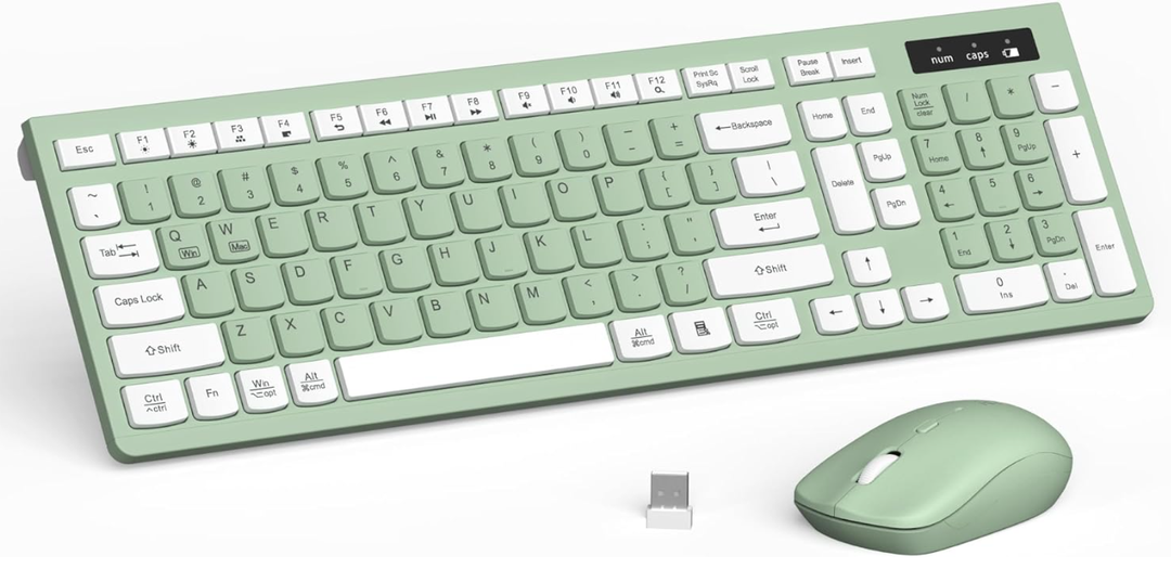 Wireless Keyboard and Mouse Combo, FullSized Wireless Keyboard and Adjustable DPI Mouse, 2.4GHz USB Receiver, Silent Keyboard and Mouse for PC, Windows, MAC, Desktop, Laptop (Avocado Green)