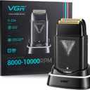 VGR 334 Foil Shaver for Men, Professional Electric Razor for Shaving Face & Bald Head, 10000RPM Vector Motor, Double Titanium Foils, LED Display, USB Charging Base, Men's Electric Shavers for Barbers