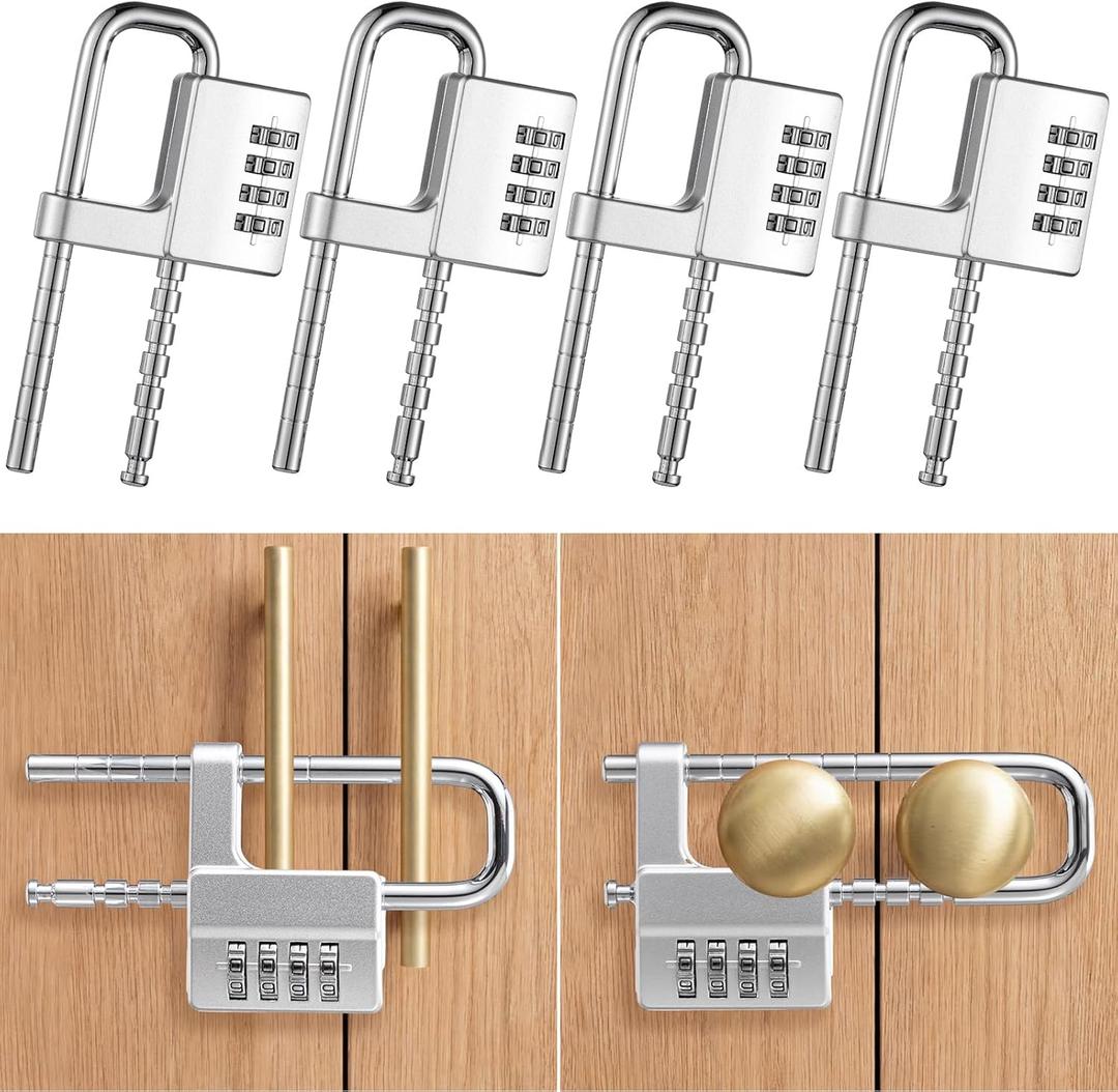 Gisafai 4 Pcs 4 Digit Combination Cabinet Lock U Shaped Code Gym 2.51 x 4.6 Inch Adjustable Padlock Metal Long Shackle Lock for Under 0.6" Width Outdoor College Fences Sports Lockers Gym