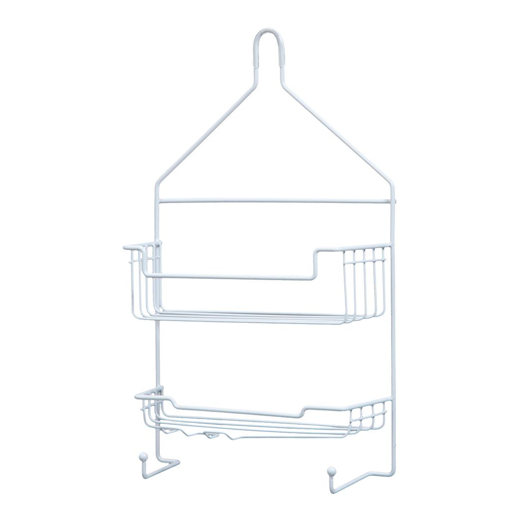 Kenney KN614121 Over the Shower Head 17" L x 10" W x 4" D Rust-Resistant Metal Wire Small 2-Shelf Hanging Caddy with Suction Cups and Razor Holders for Bathroom Shower, White