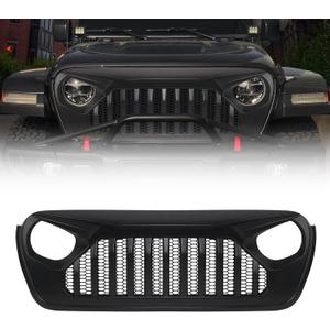 Front Grill with Grille For Jeep Wrangler JL JLU 2018, 2019, 2020, 2021, 2022 & Gladiator JT (Matte Black Fury)