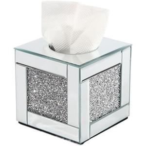 Silver Glass Tissue Box Holder - 5.5 in Tissue Box Holder Facial Tissue Box Holder Holder for Office Home Bathroom Living Room Table Desk