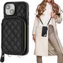 Bocasal Crossbody Wallet Case for iPhone 15, RFID Blocking PU Leather Zipper Handbag Purse Flip Cover, Kickstand Folio Case with Card Slots Holder Wrist Strap Lanyard 5G 6.1 Inch (Black)