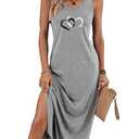 Ulovmi Women's Summer Casual Sleeveless Dress V Neck Flowy Maxi Dresses Loose Long Beach Sundress Grey Love XL