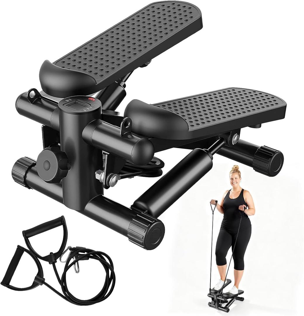 Stair Stepper with Resistance Bands for Home Exercise, Mini Stepper Machine for Indoor Fitness, Portable Home Gym Stepper for Full Body Workout, 300LBS Capacity (11.8"x11.2"x12.8")