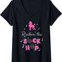 Womens Sock Hop Costume Girls Women Pink Poodle V-Neck T-Shirt, Size XL