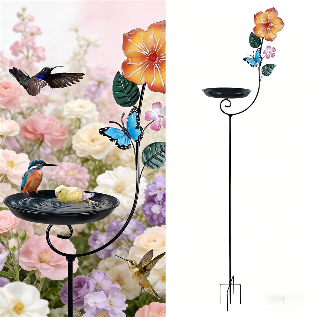 hogardeck Small Metal Bird Bath for Outside, 8” Dia Bowl Bird Baths Feeder Bowl for Outdoors, Standing Birdbaths & Birdfeeder for Garden Patio Yard Lawn Decor