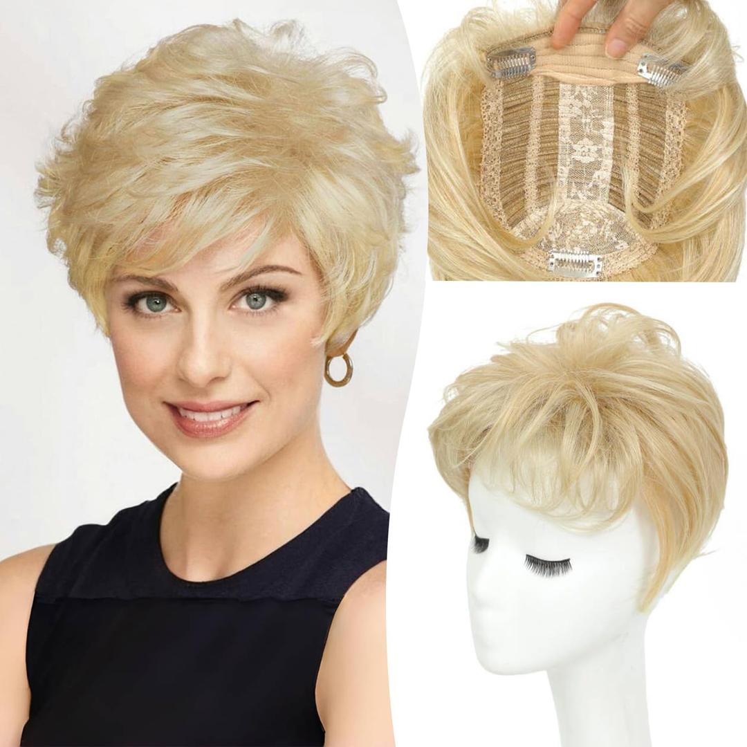 Short Pixie Cut Hair Topper Pieces for Women with Thinning Hair, Soft, Lightweight, and Easy to Apply for a Chic Look, Perfect for Daily Use & Styling (Golden Blonde) Short Pixie Cut Hair Topper Pieces for Women with Thinning Hair, Soft, Lightweight, and Easy to Apply for a Chic Look, Perfect for Daily Use & Styling (Golden Blonde)