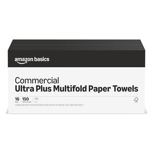 Amazon Basics FSC Certified Ultra Plus Universal Multifold Paper Towels, 2400 Count, 16 Pack of 150, White (Previouly Amazon Commercial)