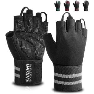 SIMARI Workout Gym Gloves for Men Women, Weight Lifting Gloves with Wrist Wrap Support, SBR Pad Grip for Full Palm Protection, for Exercise, Fitness, Dumbbells, Barbell, Climbing, Fingerless (Large, Black)