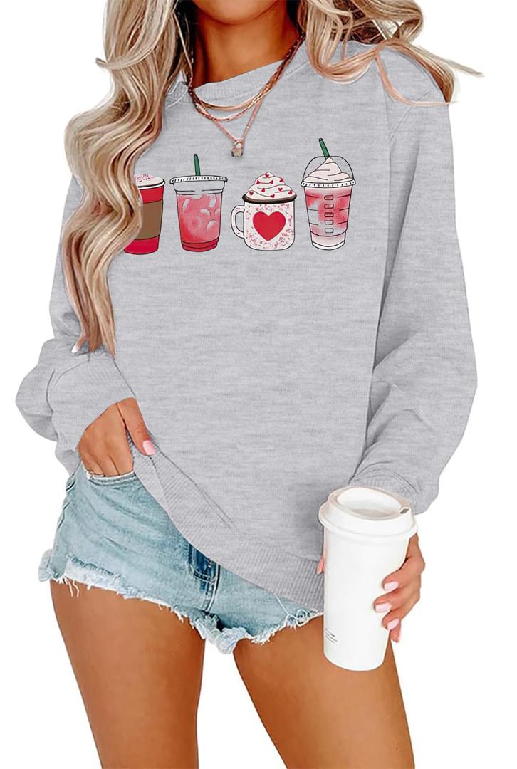 MYHALF Valentines Love Heart Sweatshirts: Womens Valentine Sweatshirts Casual Lovely Graphic Long Sleeve Pullover Tops