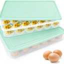 2PCS Deviled Egg Containers with Lid,Portable Storage Carrier Egg Holder,Stackable Plastic Egg Tray Carrier for Kitchen,Fridge,Keep Fresh,Easter(48 Eggs)