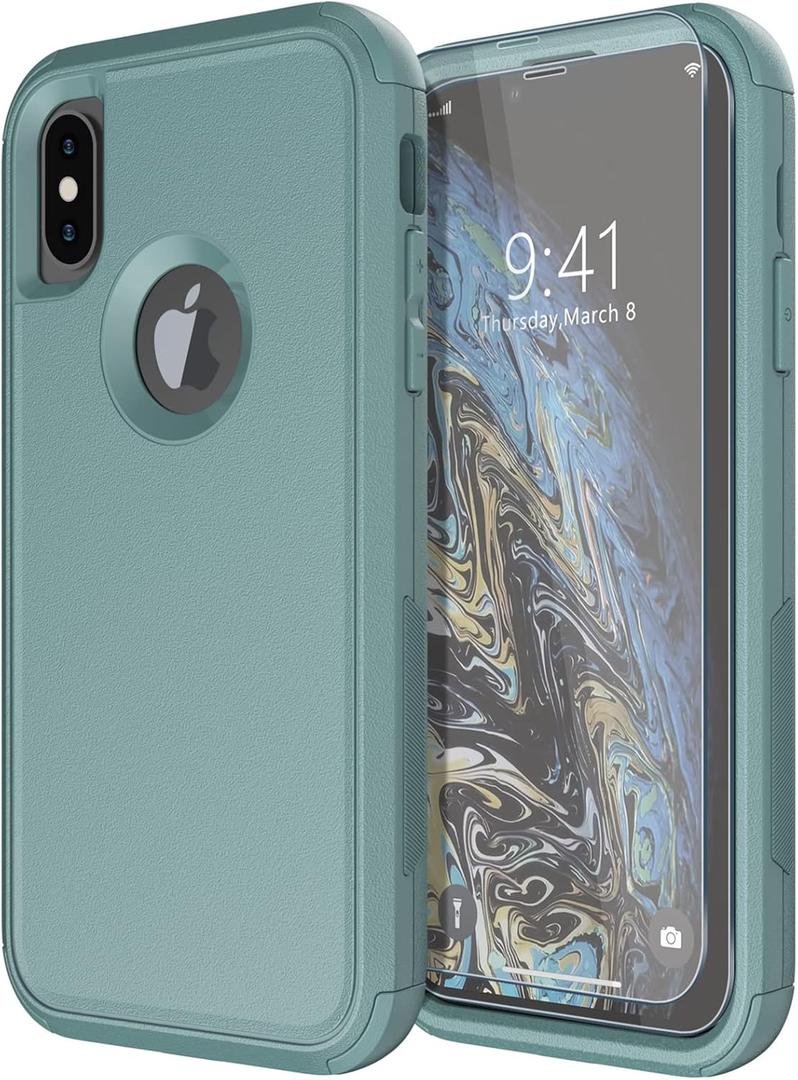 Diverbox for iPhone X Case/iPhone Xs Case [Shockproof] [Dropproof] [Tempered Glass Screen Protector ] Heavy Duty Protection Phone Case Cover for Apple iPhone X/XS (Pine Green)