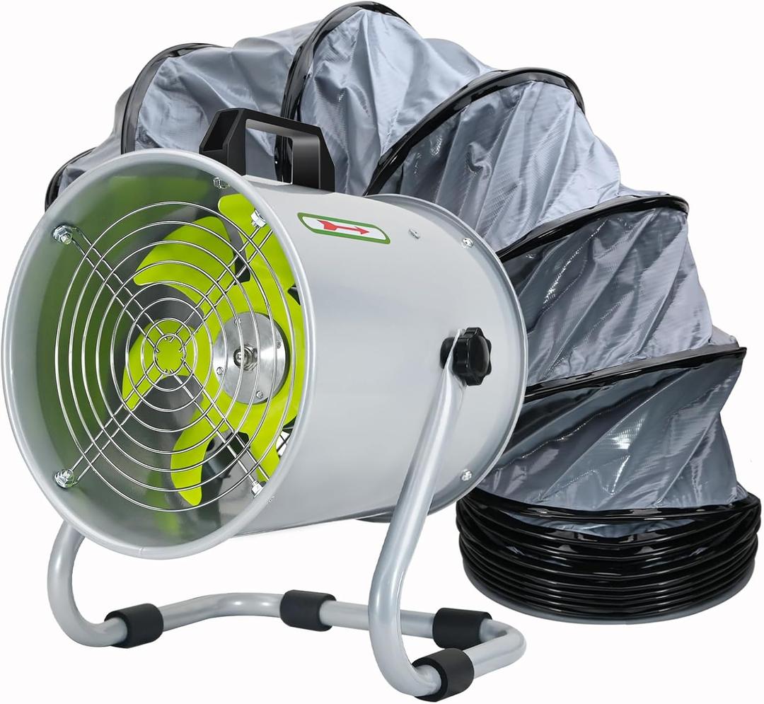 Bghdas Utility Blower, Ventilation Fan 8 Inch, Exhaust Fan with 16.4FT Duct Hose, 2800RPM High Speed Low Noise Utility Blower for Industrial Welding, Paint Booths, Basement and Warehouses etc.