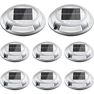 Solar Driveway Lights, 8 Pack Heavy Duty Driveway Lights Solar Powered 2 Color Mode (Cool/Warm White) IP68 Waterproof Outdoor Solar Deck Lights with Ground Stake for Pathway Garden Yard Walkway Dock