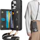 TUCCH Crossbody Wallet Case for iPhone 16 Pro, RFID Blocking [6 Card Slots][Detachable Adjustable Lanyard], Magnetic Flip Wallet PU Leather Shockproof Phone Cover for iPhone 16 Pro, Textured Black
