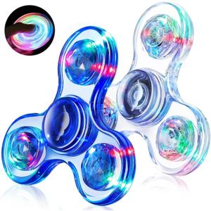 Fidget Spinner 2 Pack, Light up Sensory Fidget Toys Adults Kids 4-8-12 with Autism ADHD, Kids Easter Basket Stuffers Easter Egg Fillers Glow Anxiety Toys Stress Relief Teen Boy Gifts, Classroom Prizes (White & blue)