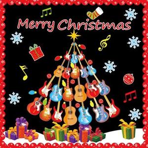 gisgfim Christmas Bulletin Board Decoration Set Guitar Christmas Tree Paper Cutouts Merry Xmas Music Classroom Bulletin Board Decor for Xmas Winter Holiday School Door Home Wall(Guitar) Pack of 2