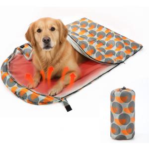 Heated Dog Sleeping Bag Waterproof Warm Portable Packable Dog Bed 42.5''l x 28''w Camping Pet Bed with Storage Bag Christmas Party Gifts for Dogs Indoor Outdoor Travel Camping Hiking(Polka Dots)