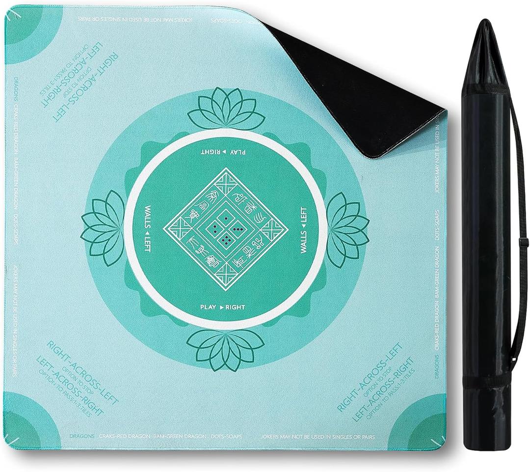 Non-Slip Mahjong Mat with Rule, Noise Cancelling American Mahjong Table Mat and Cover for Poker Cards, Board and Tile Games, 31.5 Inch X 31.5 Inch(Green)