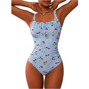 BEAUDRM Women's Boho Floral Print One Piece Swimsuit Y2K Bathing Suits Swimwear Beachwear, Large