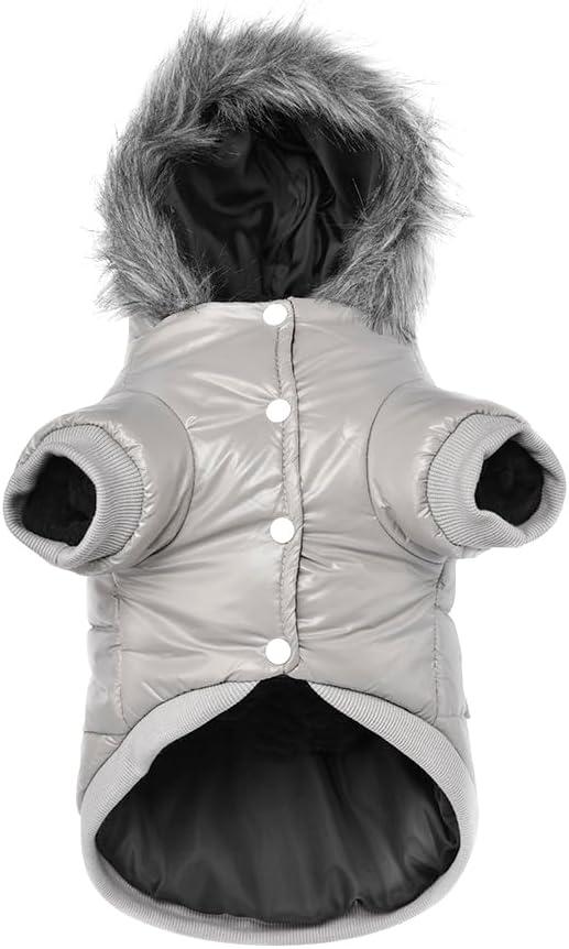 LESYPET Dog Coat for Small Dogs, Windproof Doggie Puffer Jacket with Leash Hole, Extra Warm Dog Jacket Winter Coat, Grey XXL