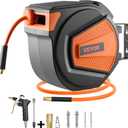VEVOR Retractable Air Hose Reel, 3/8IN x 65FT Hybrid Air Hose Max 300PSI, Air Compressor Hose Reel Auto-Rewind with 6.6 FT Lead in, Ceiling/Wall Mount Enclosed PP Reel & Built-in 180 Swivel Bracket
