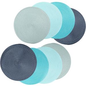 Baderke 15 Inch Round Braided Placemats Set of 8, Non Slip Table Mats for Dining Table Woven Washable Place Mats Trivets for Hot Pots and Pans for Dinner Party Decoration