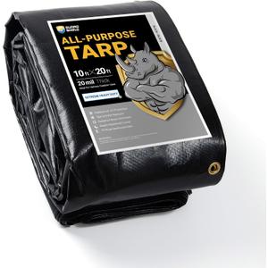 GUARD SHIELD Extreme Heavy Duty Black Poly Tarp 10x20 Feet Cover Waterproof Tarps 20mil Thick UV and Tear Resistant Tarpaulin
