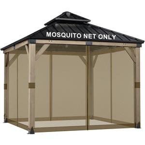 BPS 12' x 12' Gazebo Universal Mosquito Netting Screen Replacement, 4-Panel Mesh Screen Walls with Double Zippers for Outdoor Patio, Khaki (Mosquito Net Only) (Brown)