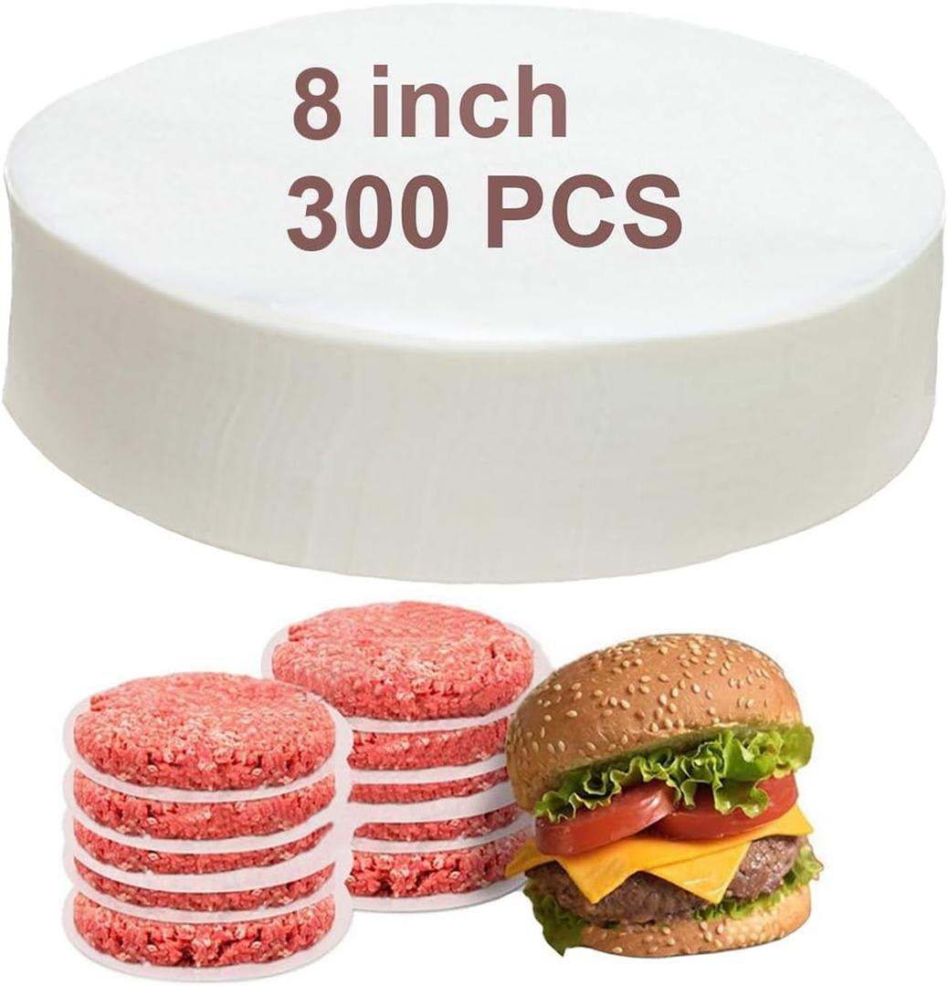300pcs 8 Inch Parchment Paper Rounds for Baking, Non Stick Baking Parchment Circles, Burger Patty Paper for Round Cake Pan, Springform Pan, Burger Press,Separating Frozen Patties (8")