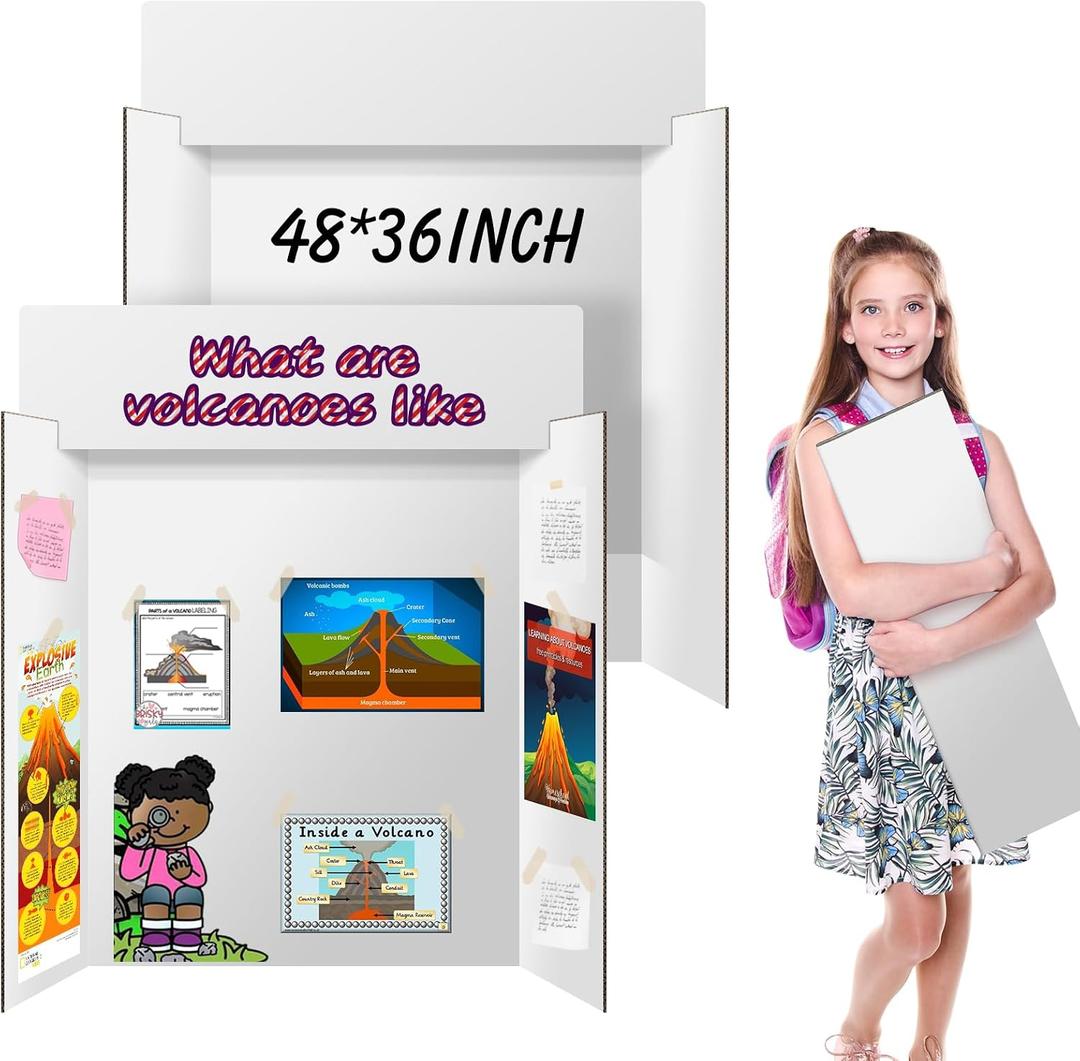 2 Pack Trifold Poster Board 48" X 36", IKAYAS 36 X 48 inch Double Sided White Poster Boards with Board Headers, Science Fair Display Boards for Mounting, Art,Display, Projects Classroom Supplies