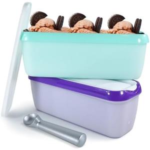 CHLJAR 1.5 Quarts Ice Cream Containers, 2Pcs Reusable Ice Cream Containers Set with Lids and Scoop,Rectangle Dessert Storage Tubs, Homemade Ice Cream Storage Containers for Freezer