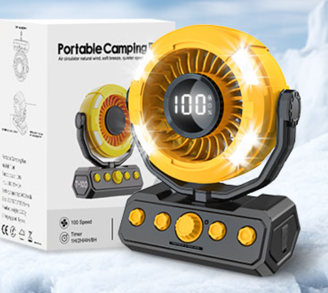 Uniqwamo Battery Powered Fan, Rechargeable Fan Portable, 180° Pivot Battery Operated Fan with Light, Timer, 360° Rotation Hanging Hook, 100 Speeds Camping Fans for Tents, Fishing, RV, Jobsite, Picnic