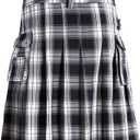 GRAJTCIN Scottish Tartan Kilt for Men Traditional Highland Utility Kilts (Black, XL)