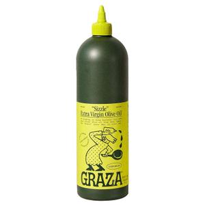 Graza Sizzle Extra Virgin Olive Oil, Cooking Oil - High Polyphenol Peak Harvest EVOO Cooking Oil in a Squeeze Bottle - Single Farm Olives from Spain - 33.8 Fl Oz (1L) (EXP 03/23/28)