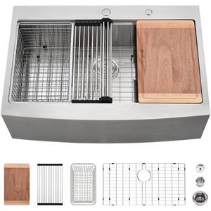 33 Inch Drop In Farmhouse Sink Workstation-VASOYO 33x22 Drop In Apron Front Kitchen Sink Workstation Stainless Steel Farmhouse Kitchen Sink 16 Gauge Deep Single Bowl Kitchen Farm Sink with Accessories
